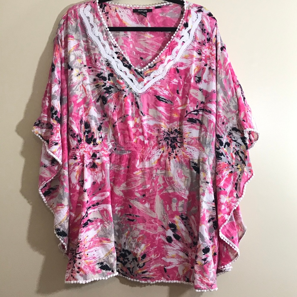 Style & Co Sz 3X Batwing V-Neck Pink Top: 2043